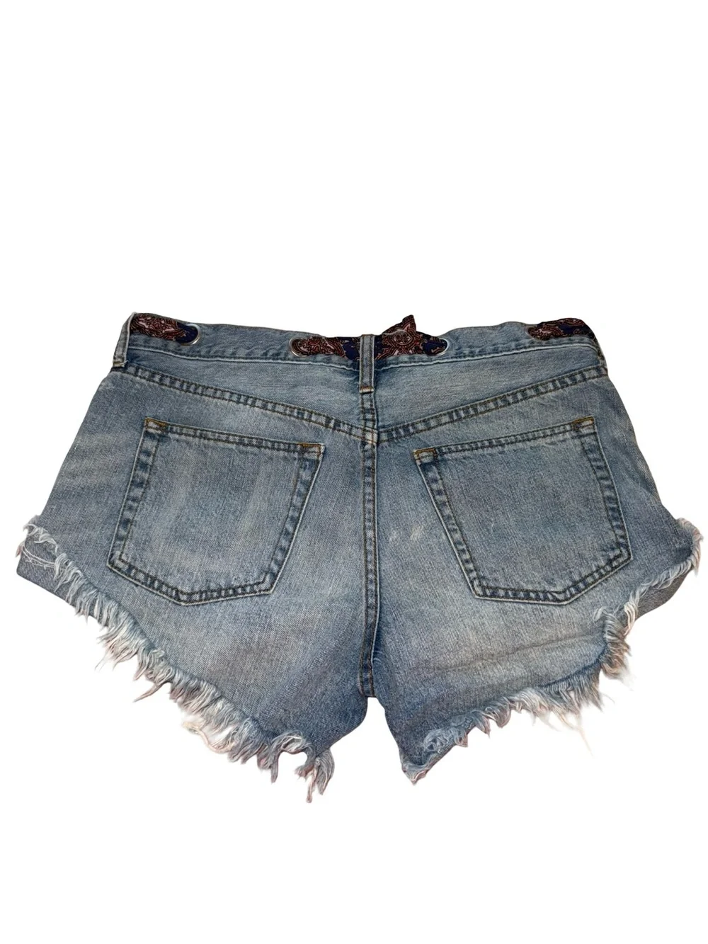 Free People We The Free Size 28 Distressed Denim Cutoff Shorts Paisley Belt
